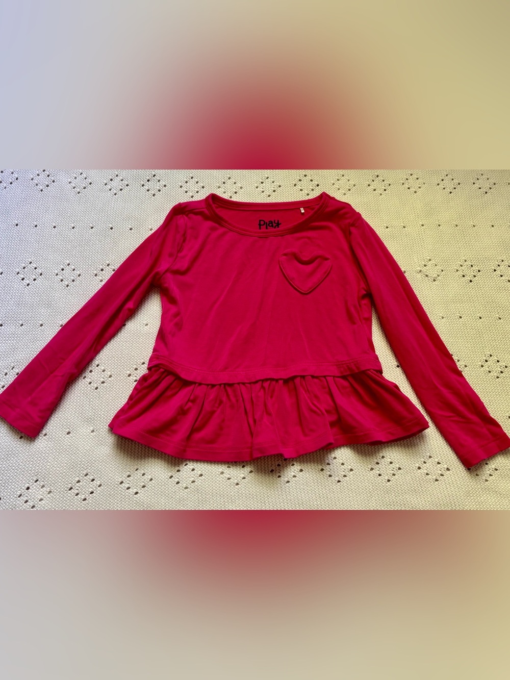Little Sleepies Bright Pink Long Sleeve Peplum Top with Heart Patch